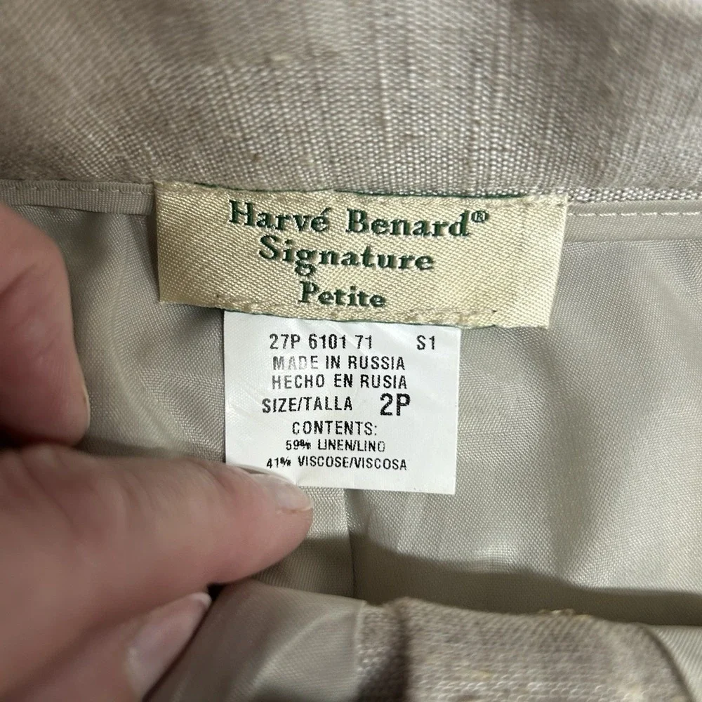 Harve' Benard Linen Blend Pants Women's 2 Petite Preppy Belted
